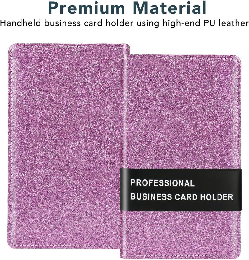 DMFLY Leather Professional Business Card Holder Organizer Book - 300 Card Capacity Premium PU Folder with Soft Cover, Name Card Credit Cards Binder for Men/Women, Starry Purple - Image 5